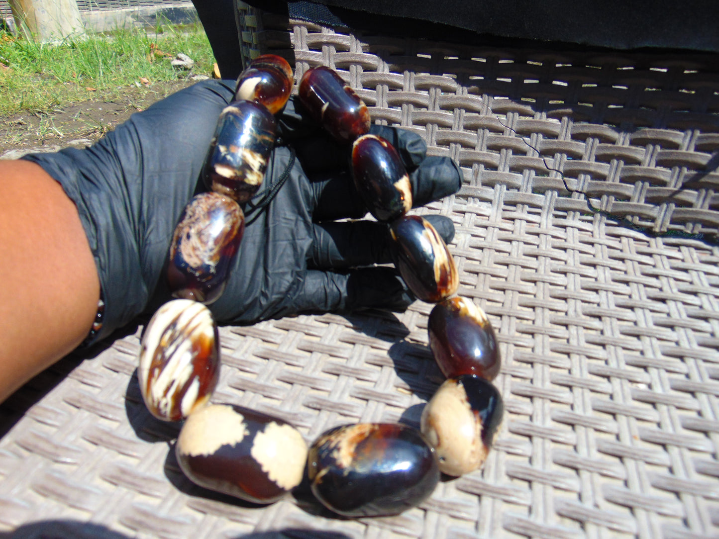 155 gr Small Necklace 11 beads Indonesian dark white Amber for Healing A11K158