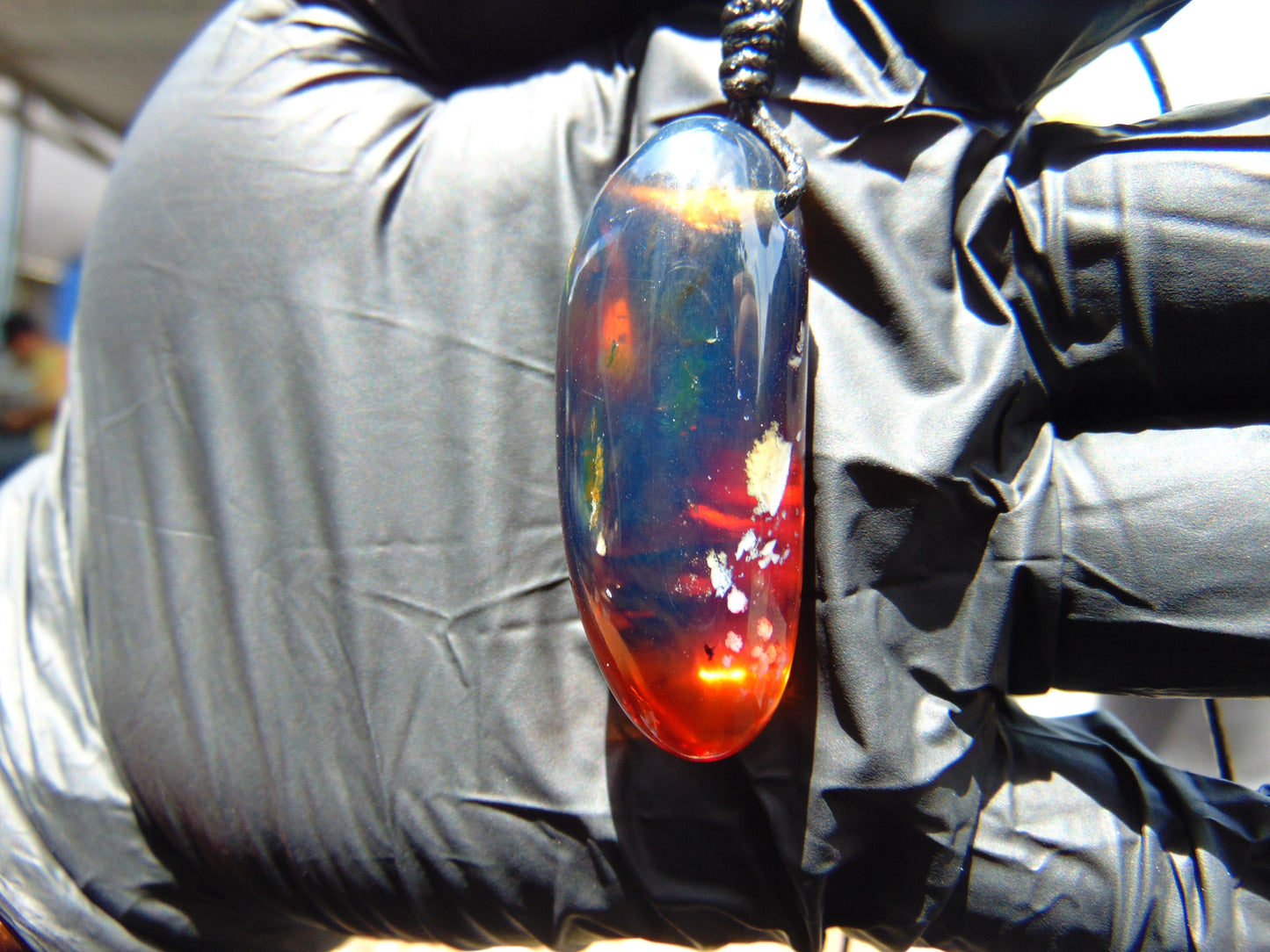 7 gr Pendant 44x17x15 mm Indonesian Crystal Blue Amber for Healing 25A444