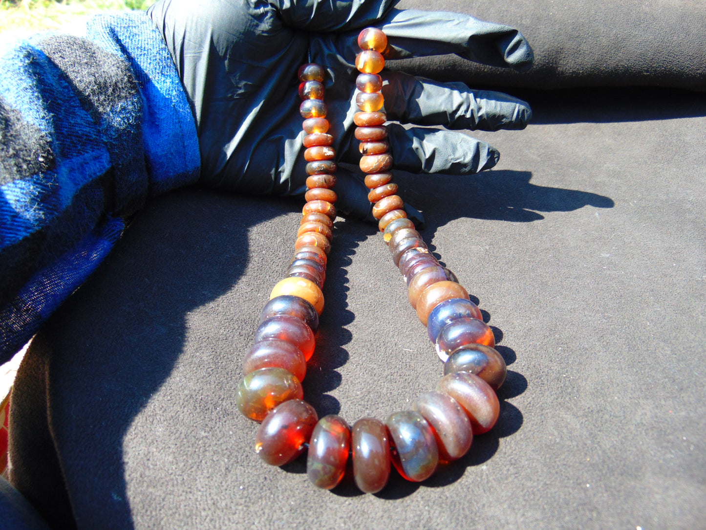 78 gram Small Beads Combination Necklace Indonesian Red Yellow Blue Amber for Healing A692