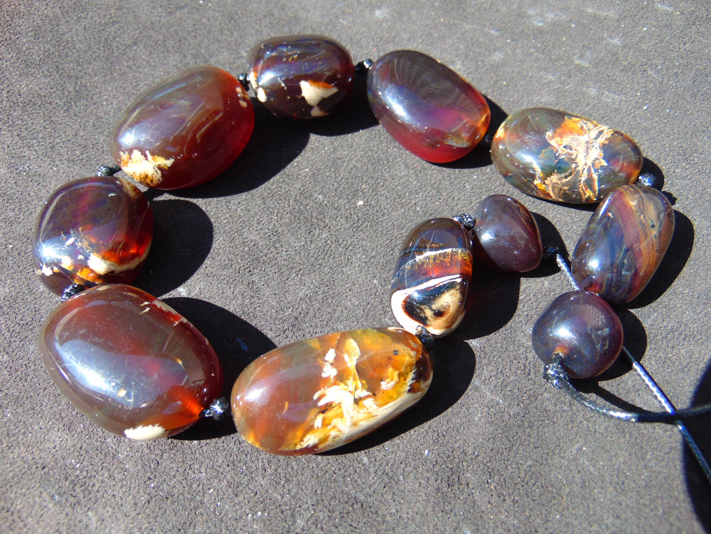 121 gr 11 beads Big Necklace Indonesian Red Purple blue Amber for Healing