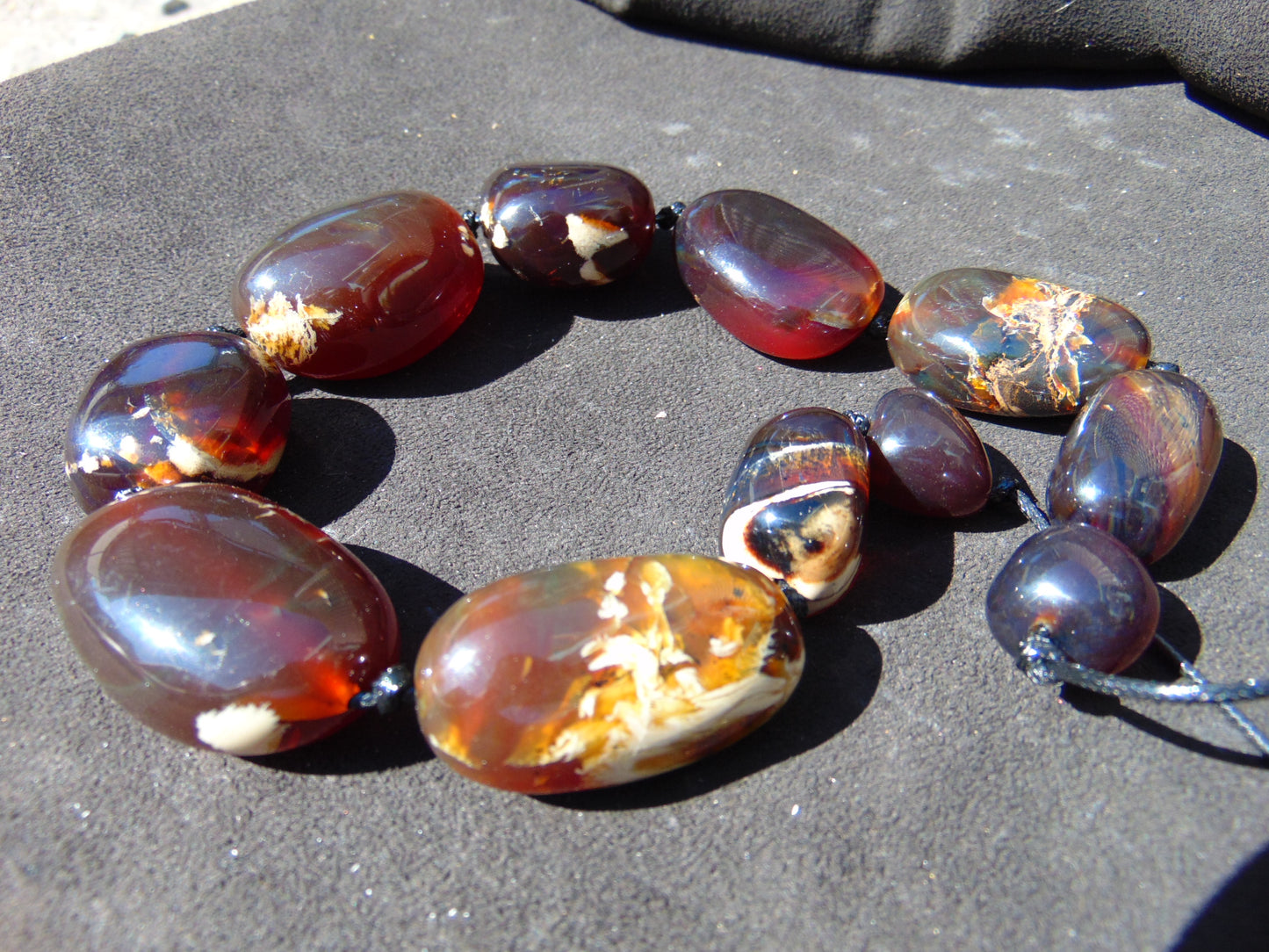 121 gr 11 beads Big Necklace Indonesian Red Purple blue Amber for Healing