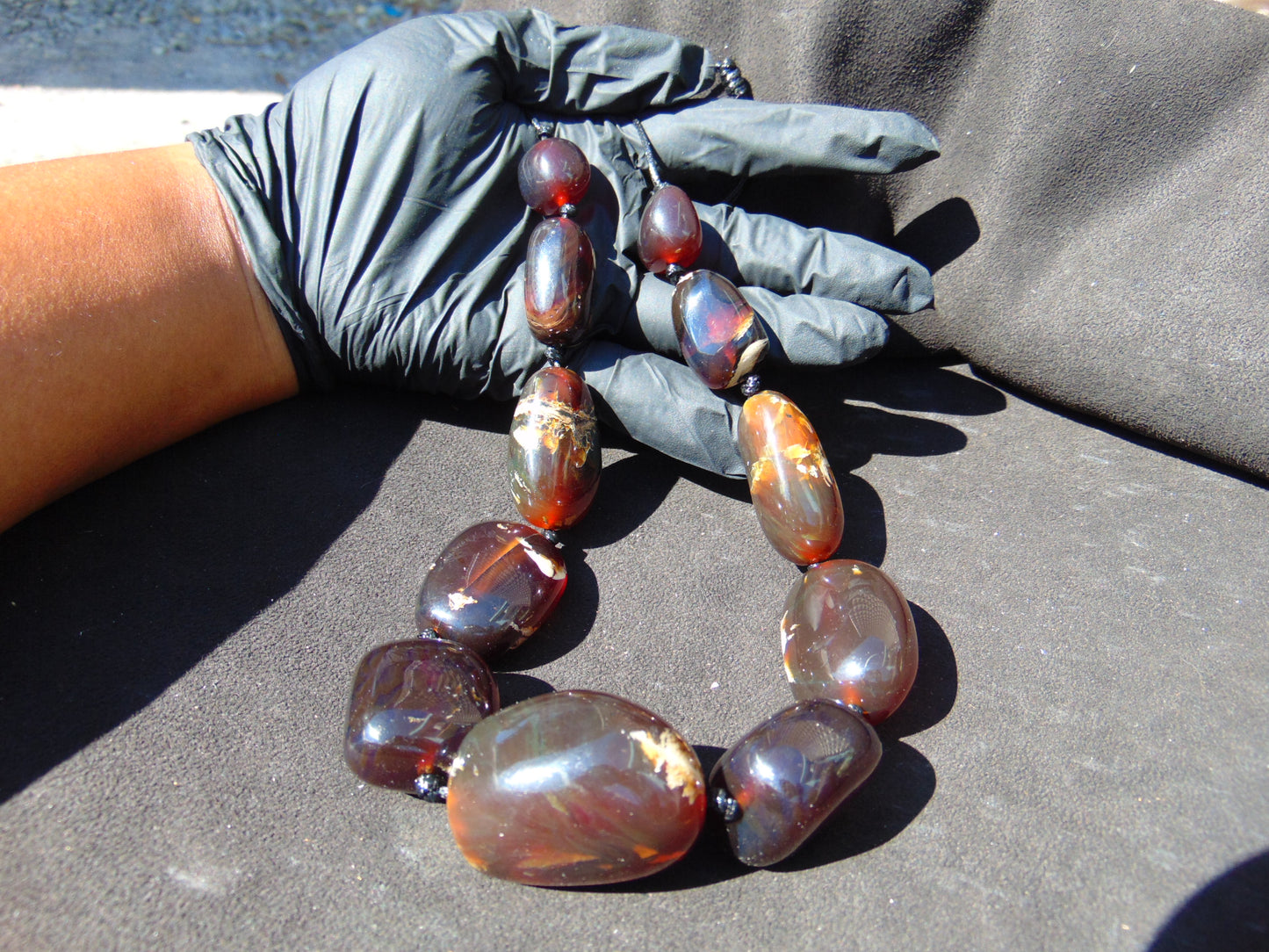121 gr 11 beads Big Necklace Indonesian Red Purple blue Amber for Healing