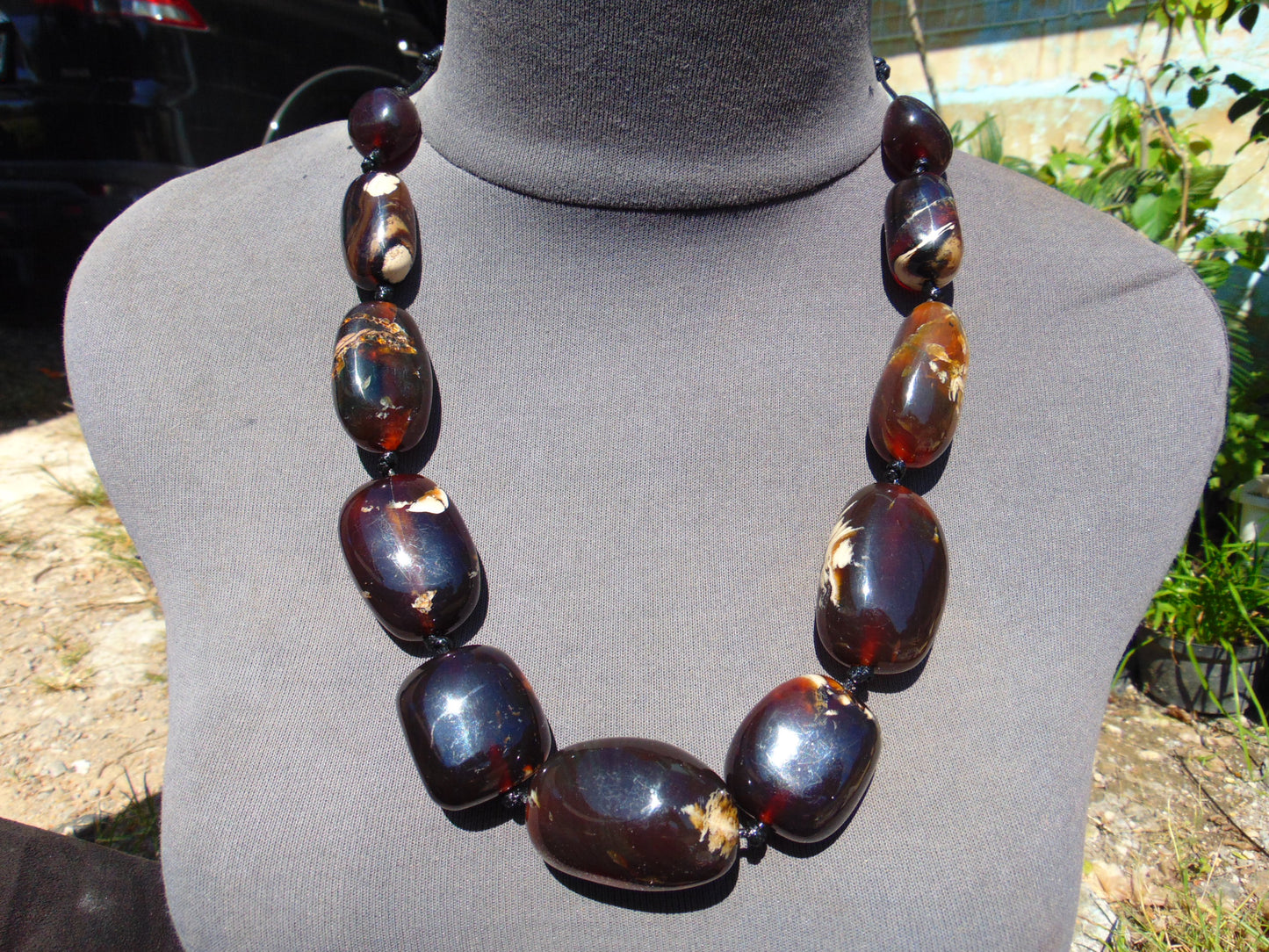 121 gr 11 beads Big Necklace Indonesian Red Purple blue Amber for Healing