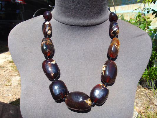 121 gr 11 beads Big Necklace Indonesian Red Purple blue Amber for Healing