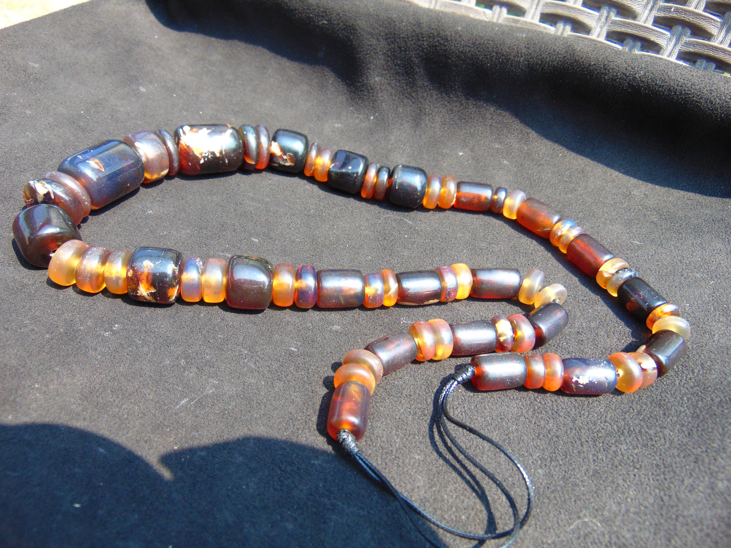 91 gram Small Beads Combination Necklace Indonesian Red Yellow Blue Amber for Healing NK13