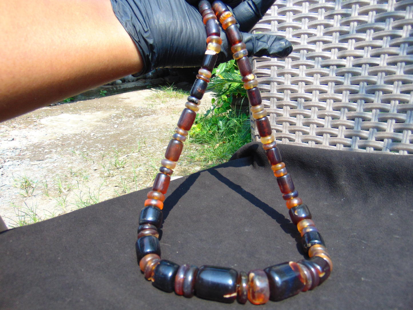 91 gram Small Beads Combination Necklace Indonesian Red Yellow Blue Amber for Healing NK13