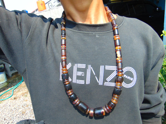91 gram Small Beads Combination Necklace Indonesian Red Yellow Blue Amber for Healing NK13