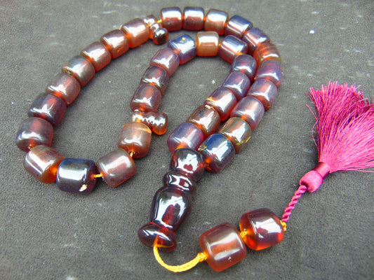 109 gr Komboloi Tasbih Rosary 33+2 Beads 16x16 mm Indonesian Yellow Bluish Amber for Healing TT35