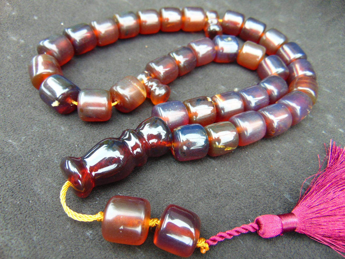 109 gr Komboloi Tasbih Rosary 33+2 Beads 16x16 mm Indonesian Yellow Bluish Amber for Healing TT35