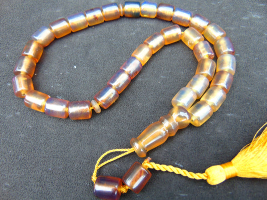 44 gr Komboloi Tasbih Rosary 33+2 Beads 11x12 mm Indonesian Yellow Bluish Amber for Healing TT32