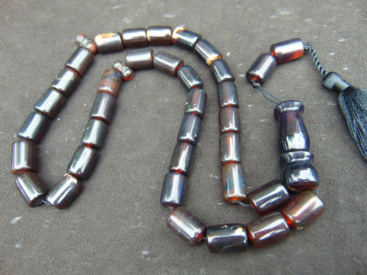 77 gr Komboloi Rosary 33+2 Beads 12x18 mm Indonesian Black Red Amber for Healing TT31