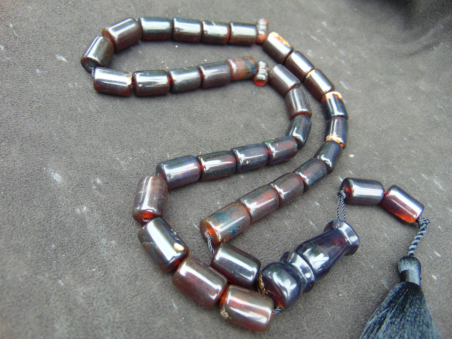 77 gr Komboloi Rosary 33+2 Beads 12x18 mm Indonesian Black Red Amber for Healing TT31