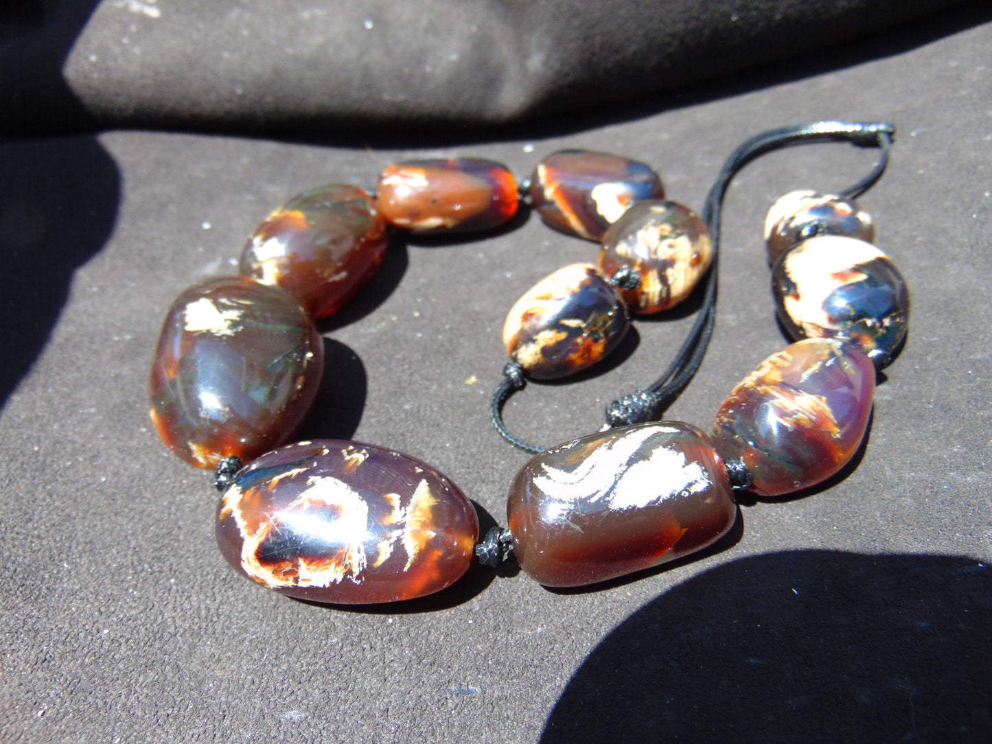 129 gr 11 beads Big Necklace Indonesian dark blue Amber for Healing