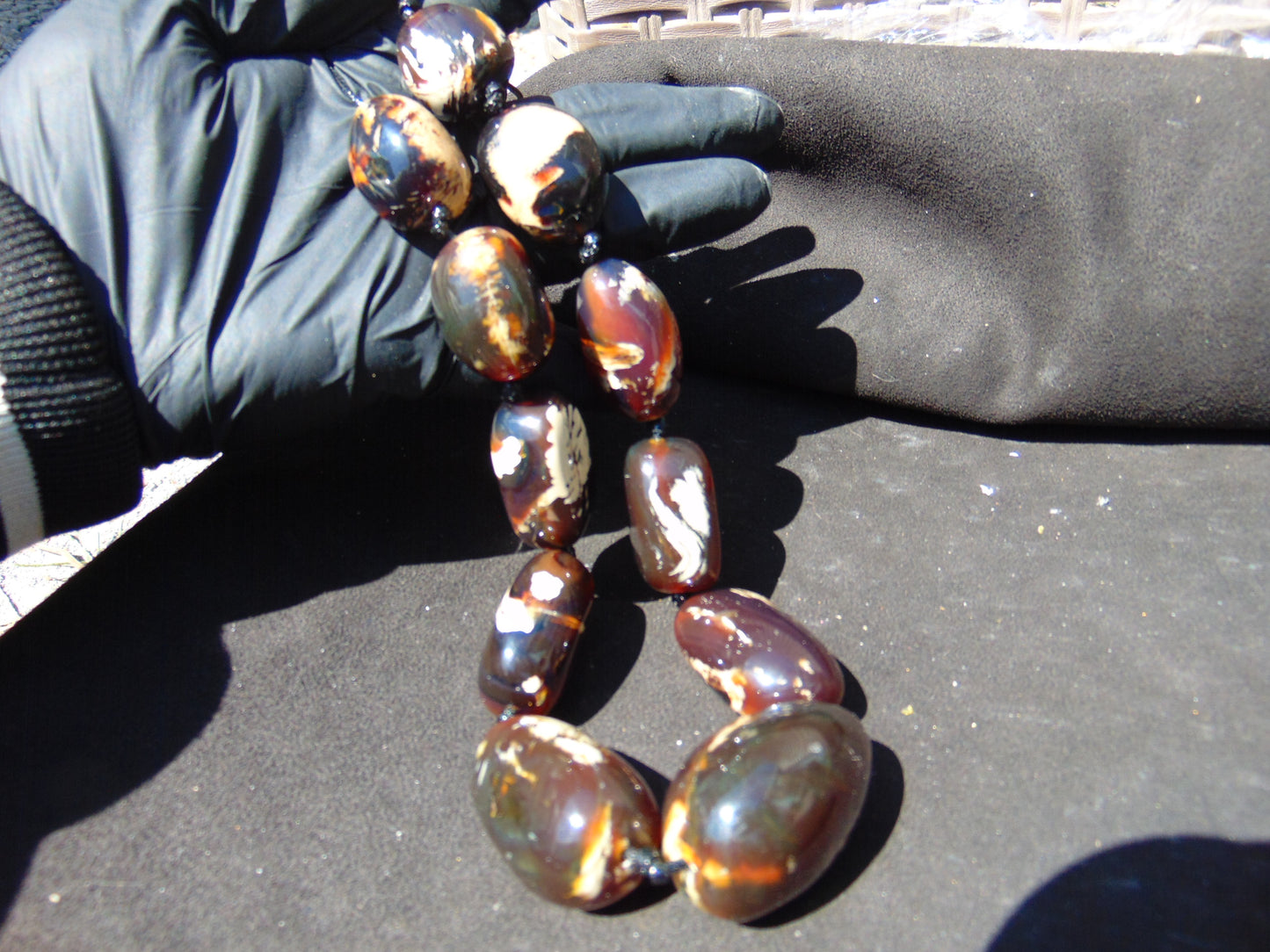 129 gr 11 beads Big Necklace Indonesian dark blue Amber for Healing