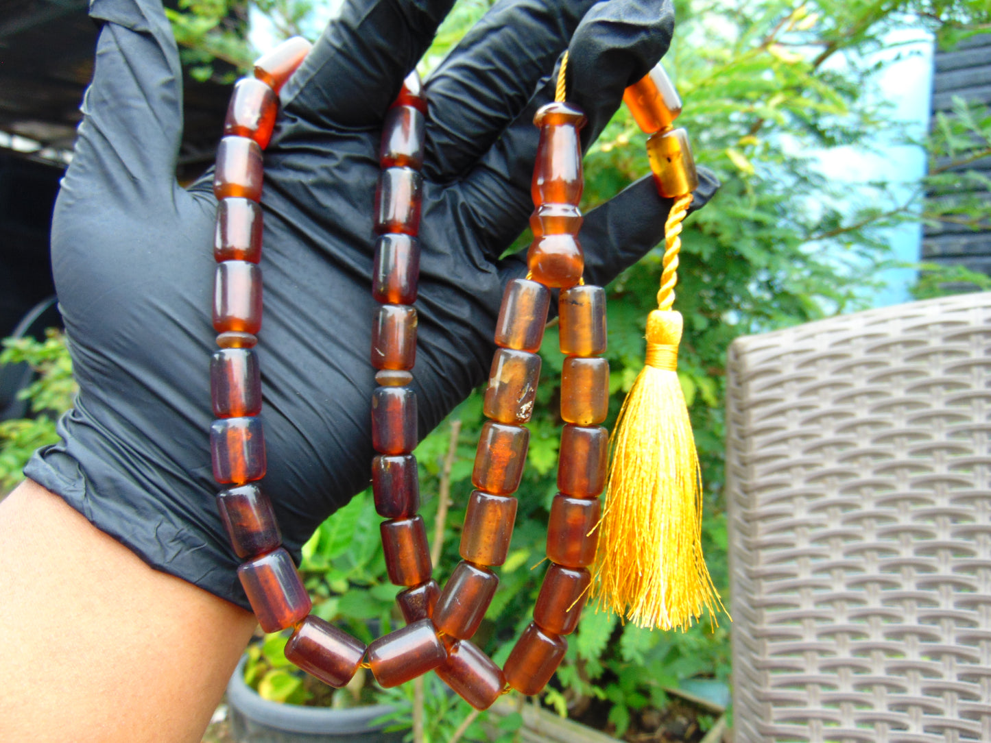 53 gr Komboloi Rosary 33+2 Beads 11x16 mm Indonesian Yellow Red Amber for Healing TT26