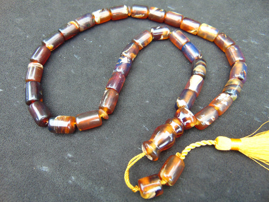 54 gr Komboloi Tasbih Rosary 33+2 Beads 11x16 mm Indonesian Yellow Bluish Amber for Healing TT39