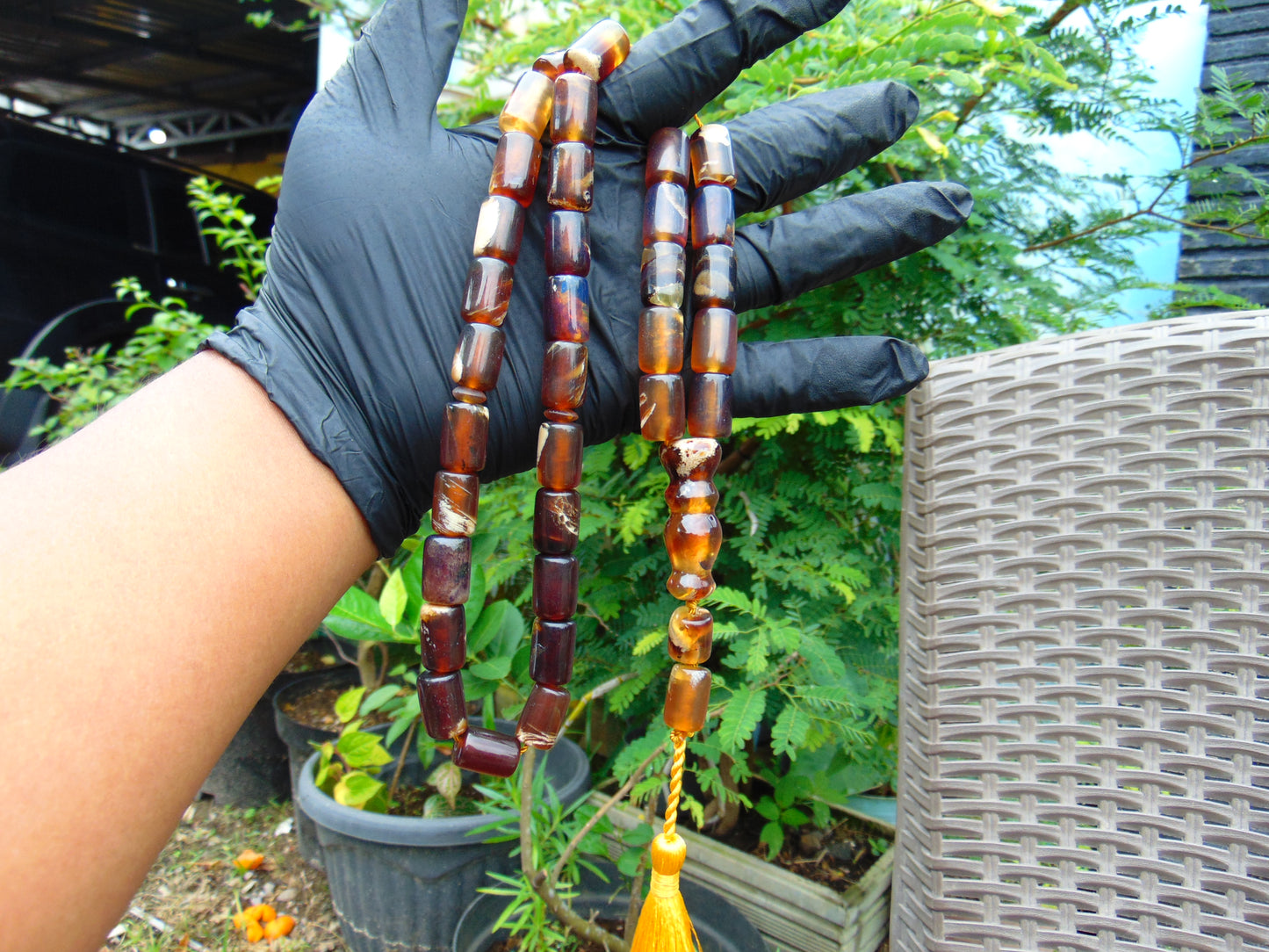 54 gr Komboloi Tasbih Rosary 33+2 Beads 11x16 mm Indonesian Yellow Bluish Amber for Healing TT39