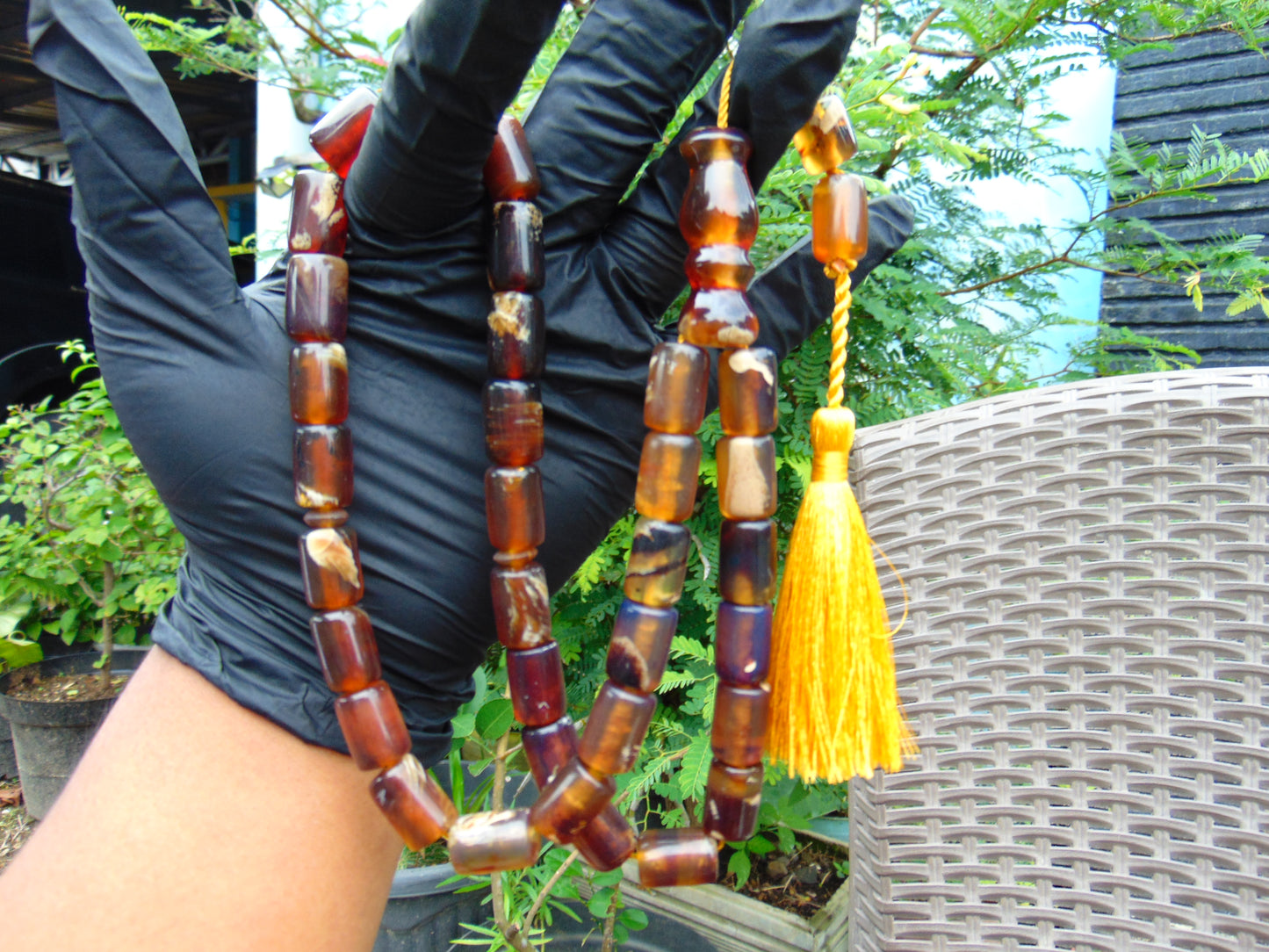 54 gr Komboloi Tasbih Rosary 33+2 Beads 11x16 mm Indonesian Yellow Bluish Amber for Healing TT39