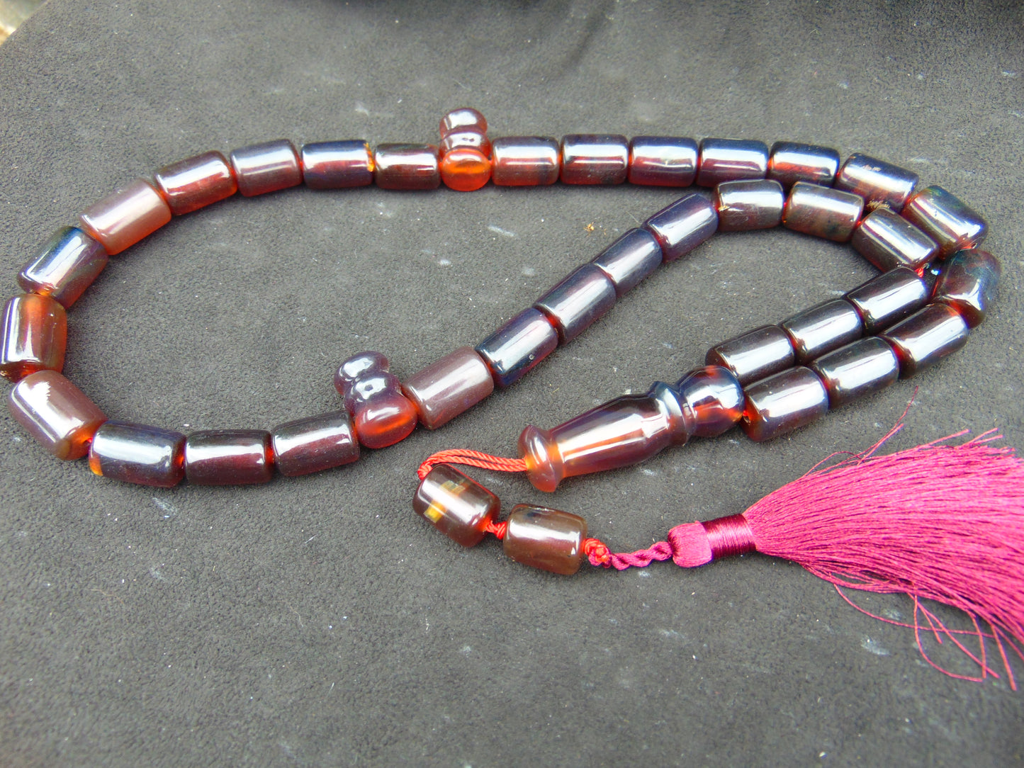 78 gr Komboloi Rosary 33+2 Beads 13x18 mm Indonesian Dark Red Amber for Healing TT25