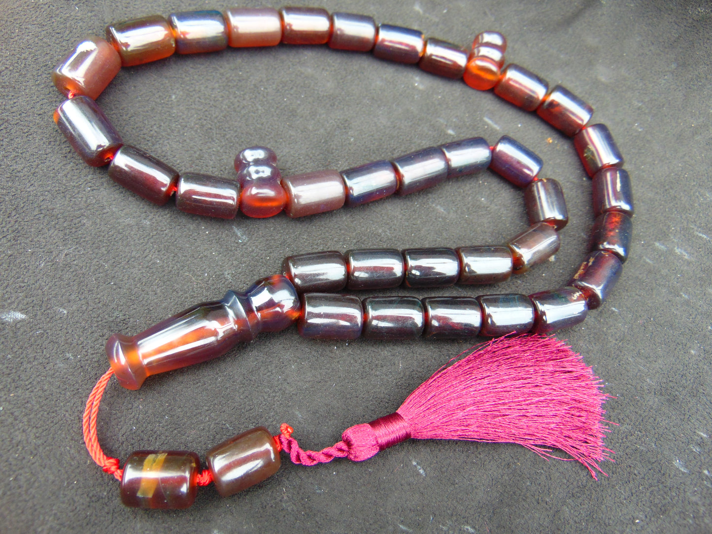 78 gr Komboloi Rosary 33+2 Beads 13x18 mm Indonesian Dark Red Amber for Healing TT25