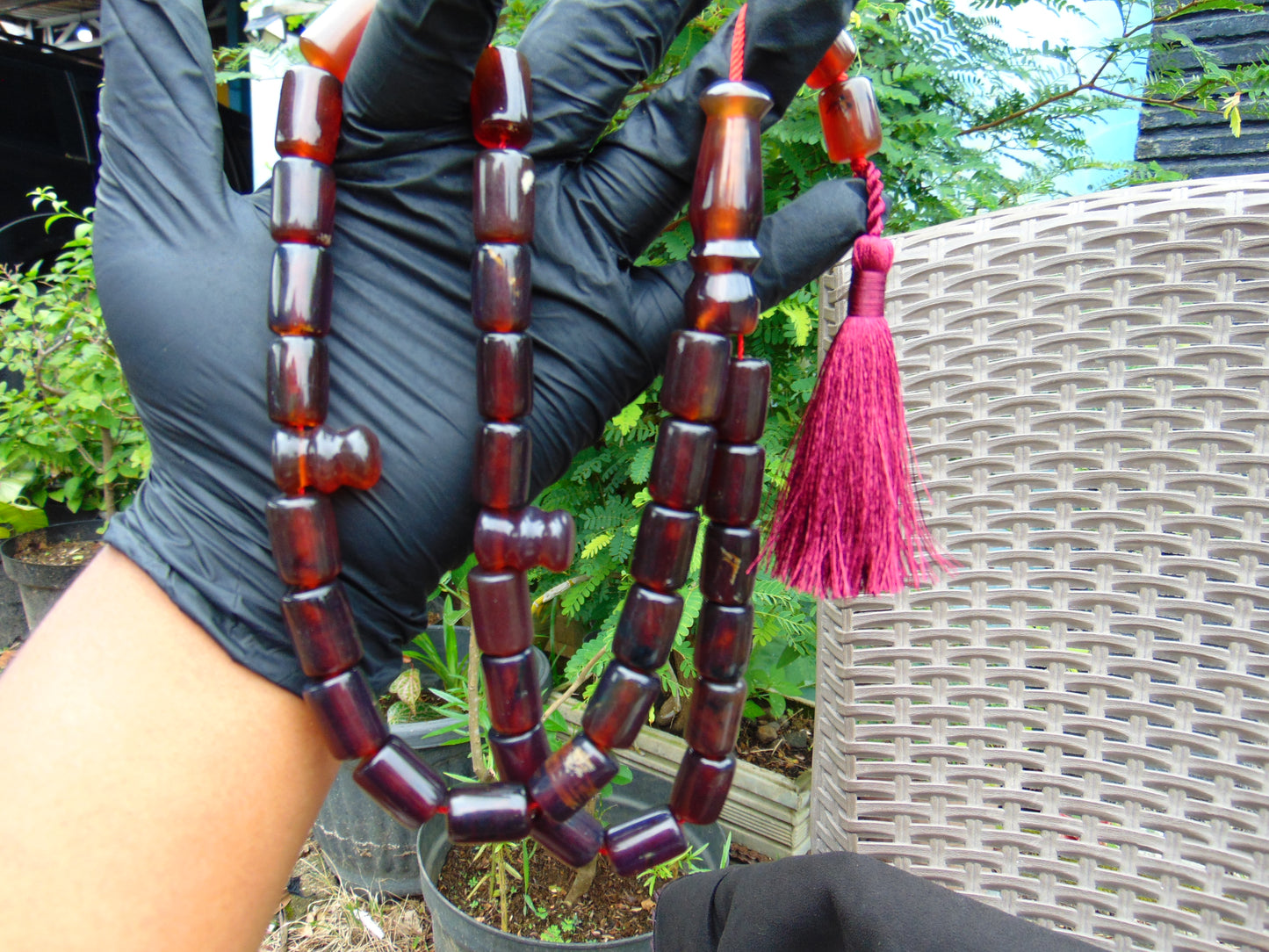 78 gr Komboloi Rosary 33+2 Beads 13x18 mm Indonesian Dark Red Amber for Healing TT25