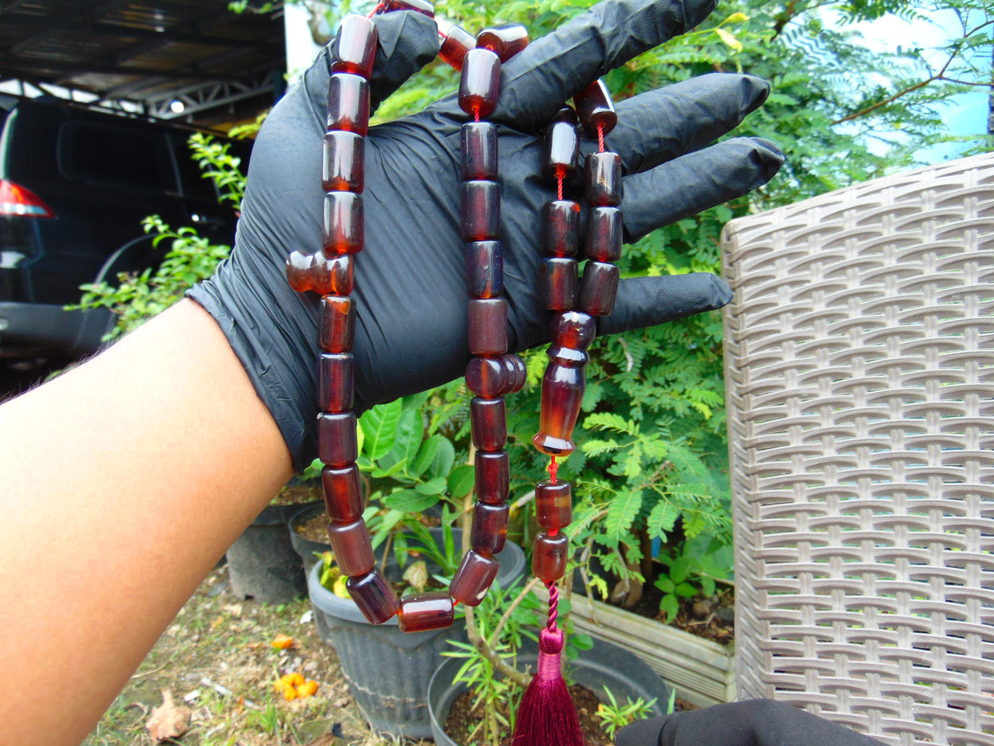 78 gr Komboloi Rosary 33+2 Beads 13x18 mm Indonesian Dark Red Amber for Healing TT25