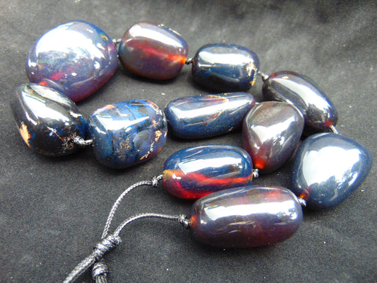221 gr Big Necklace 11 beads Indonesian Blue Amber for Healing FRN11