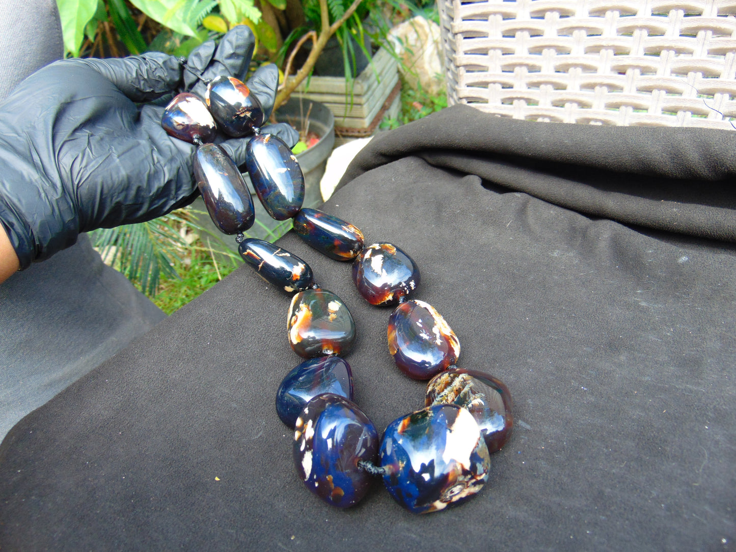 233 gr 13 beads necklace Indonesian Dark Blue Amber for Healing A13k105