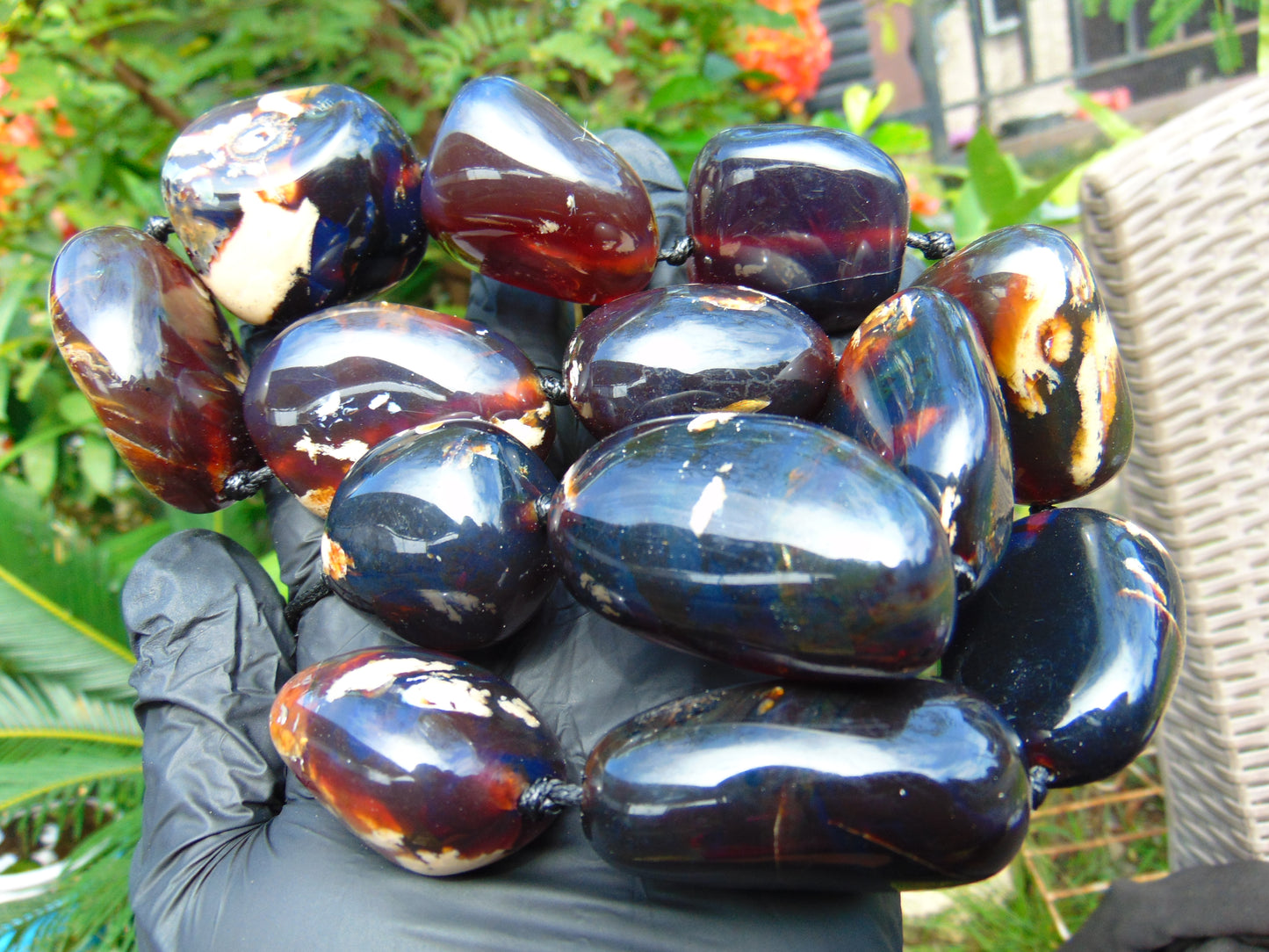 233 gr 13 beads necklace Indonesian Dark Blue Amber for Healing A13k105