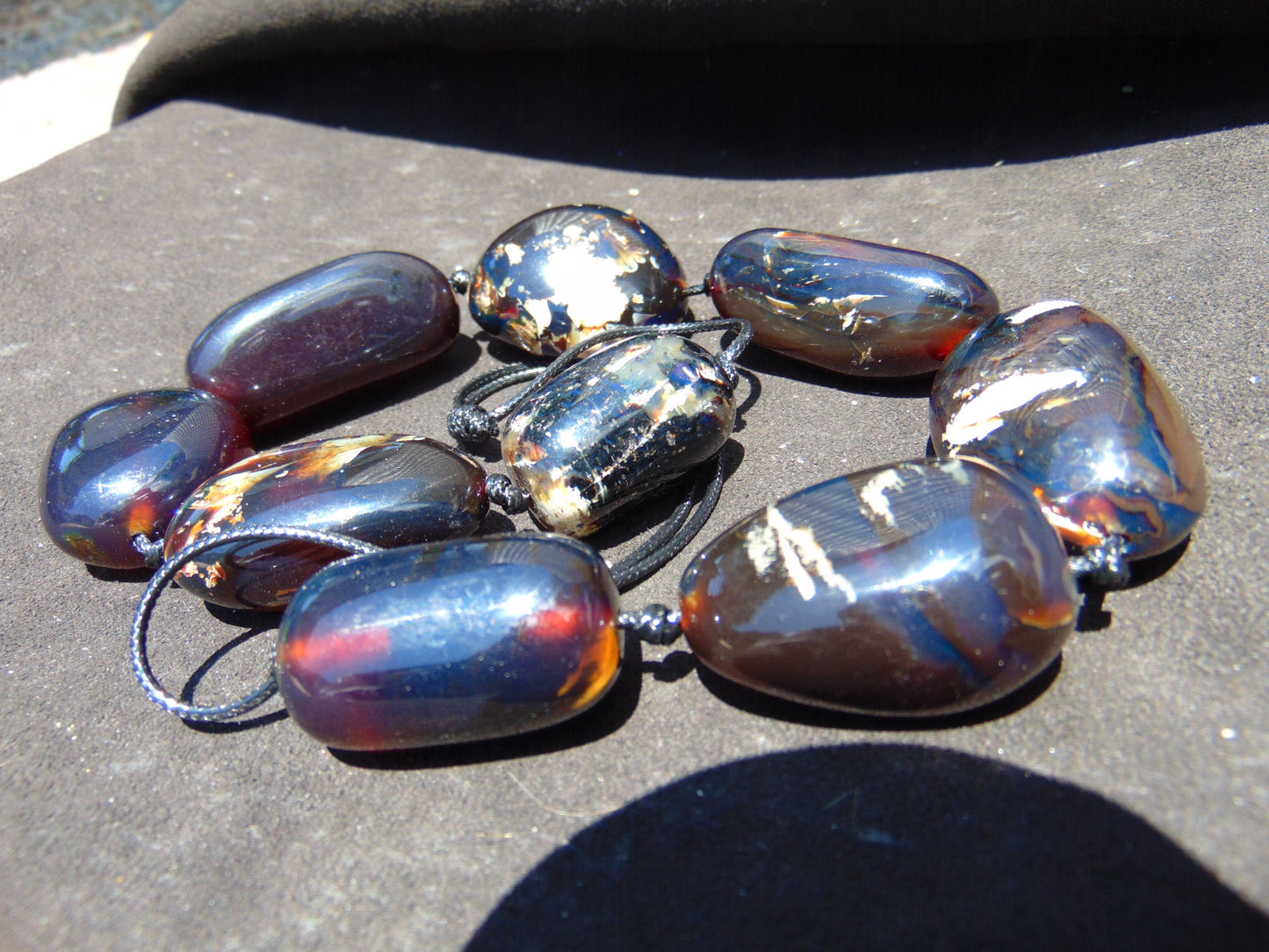 130 gr Big Necklace 8 beads Indonesian Dark Blue Amber for Healing