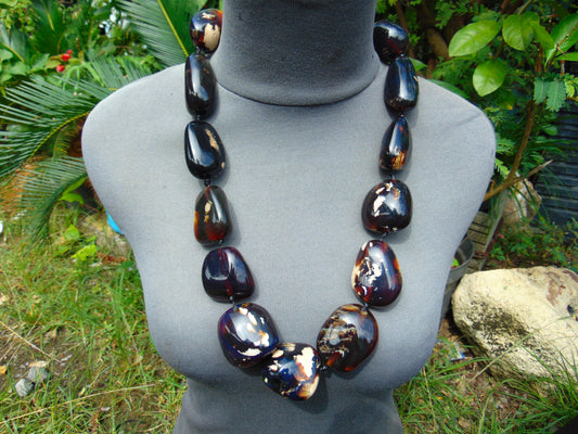 233 gr 13 beads necklace Indonesian Dark Blue Amber for Healing A13k105
