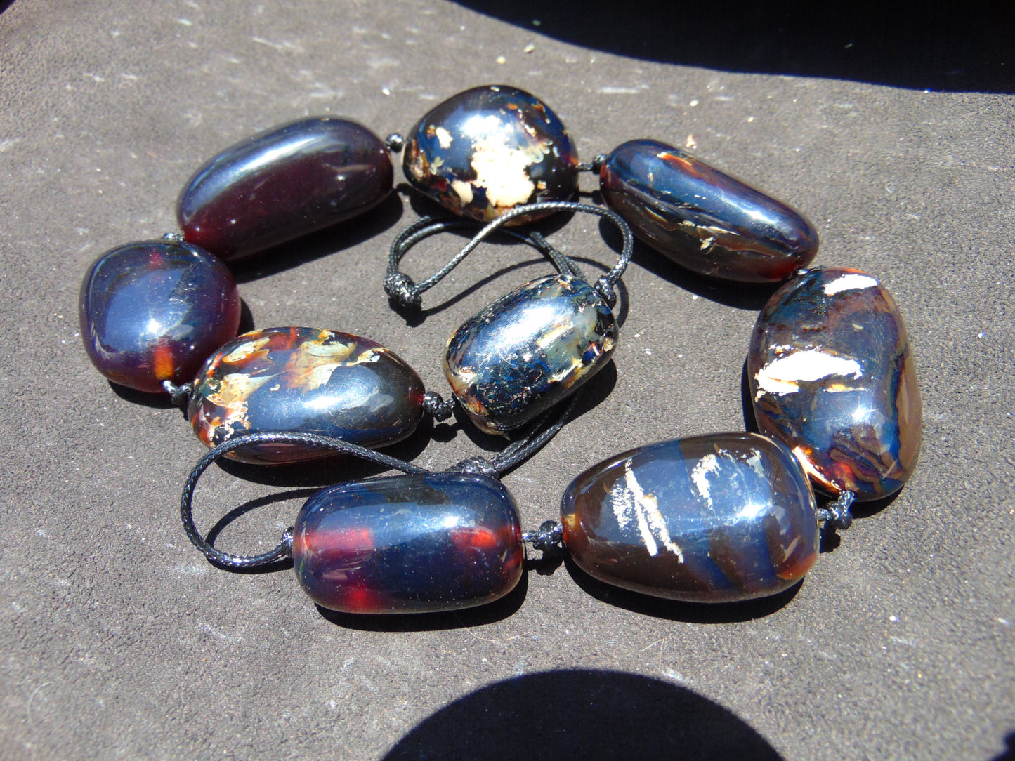 130 gr Big Necklace 8 beads Indonesian Dark Blue Amber for Healing