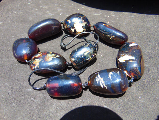 130 gr Big Necklace 8 beads Indonesian Dark Blue Amber for Healing