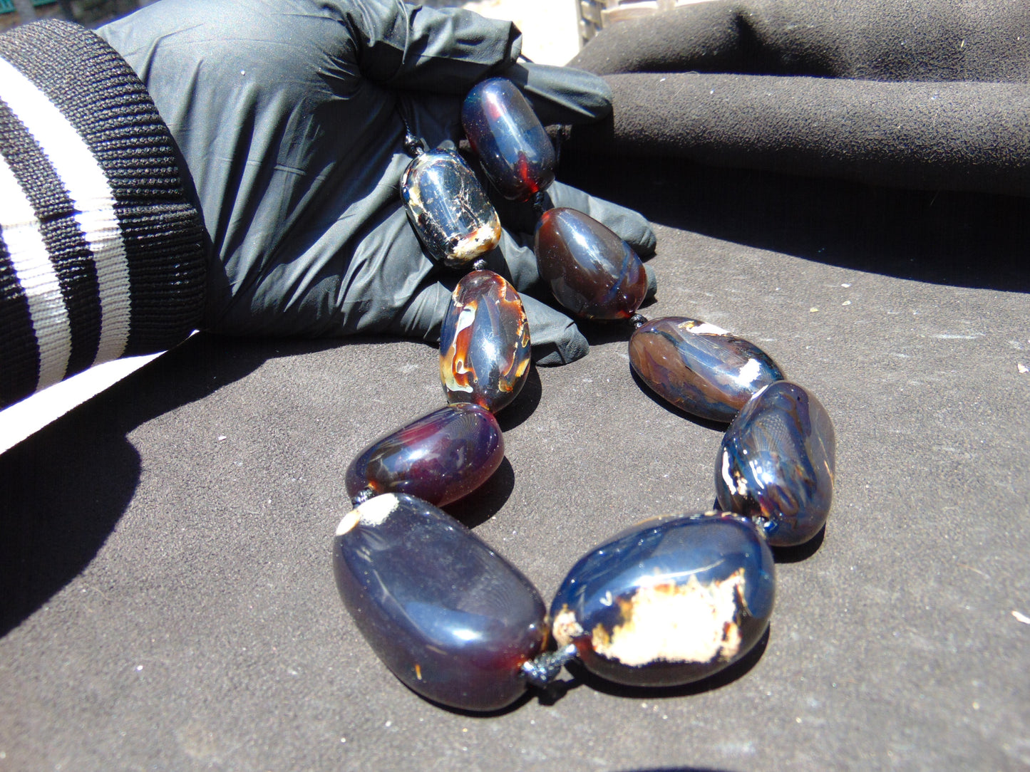 130 gr Big Necklace 8 beads Indonesian Dark Blue Amber for Healing