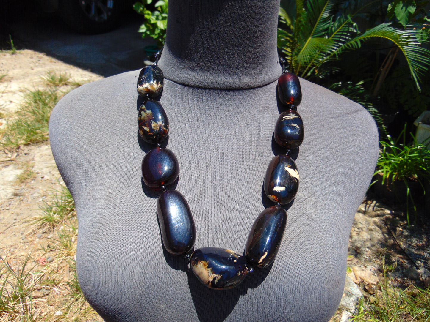 130 gr Big Necklace 8 beads Indonesian Dark Blue Amber for Healing