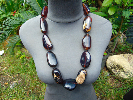 197 gr 11 beads necklace Indonesian Dark Blue Amber for Healing A11k100