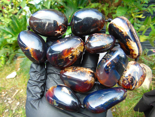233 gr 11 bds Mushroom Inclusion Indonesian Dark Blue Amber for Healing A11k101