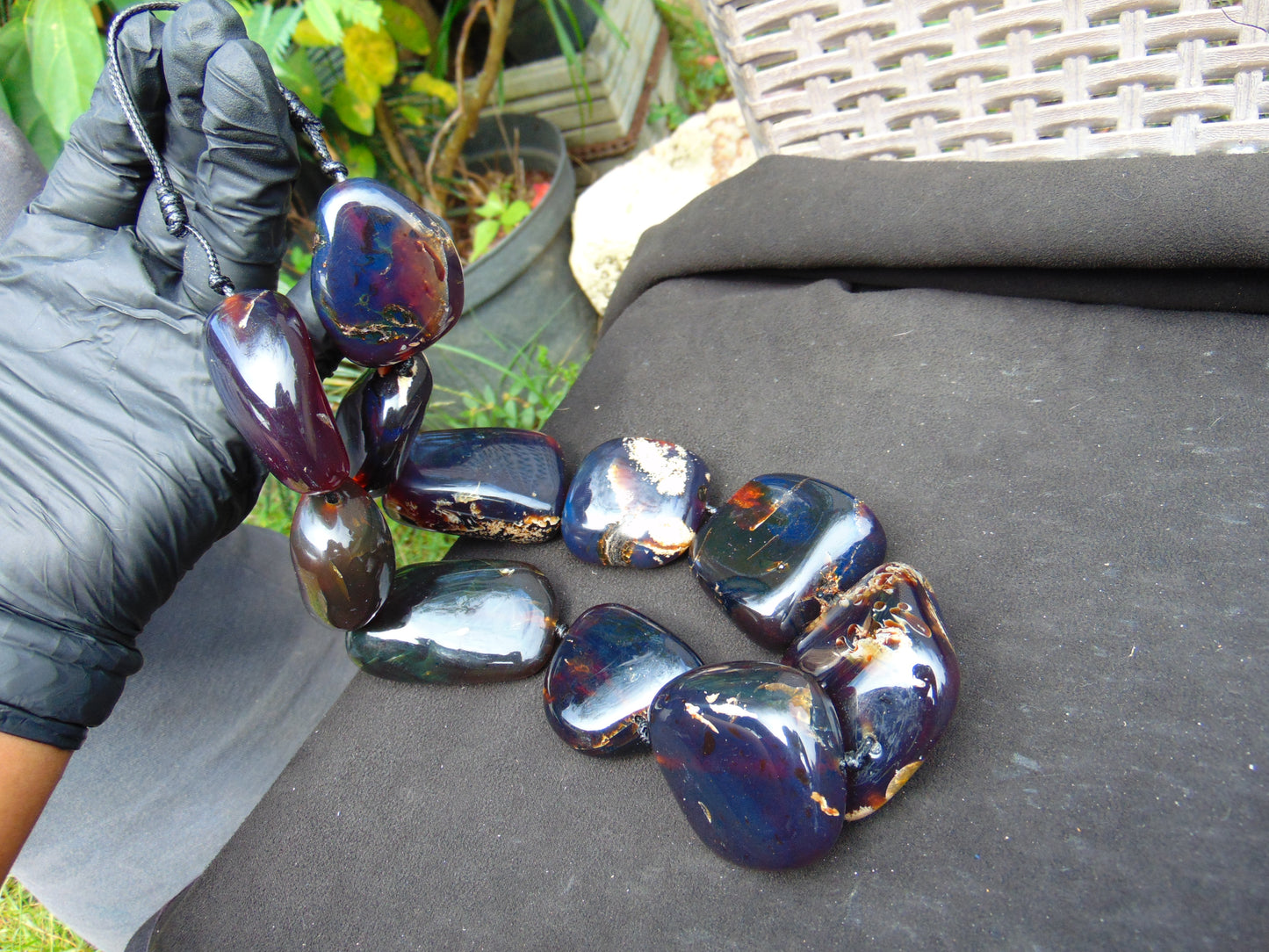 311 gr 11 beads necklace Indonesian Blue Amber for Healing A11K97