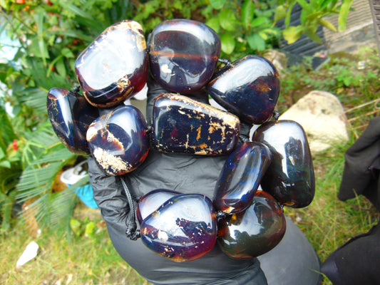 311 gr 11 beads necklace Indonesian Blue Amber for Healing A11K97