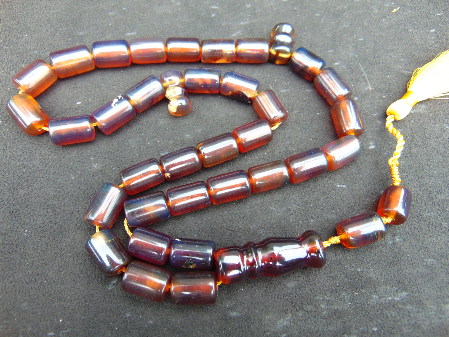 77 gr Komboloi Tasbih Rosary 33+2 Beads 12x18 mm Indonesian Yellow Red Bluish Amber for Healing TT45