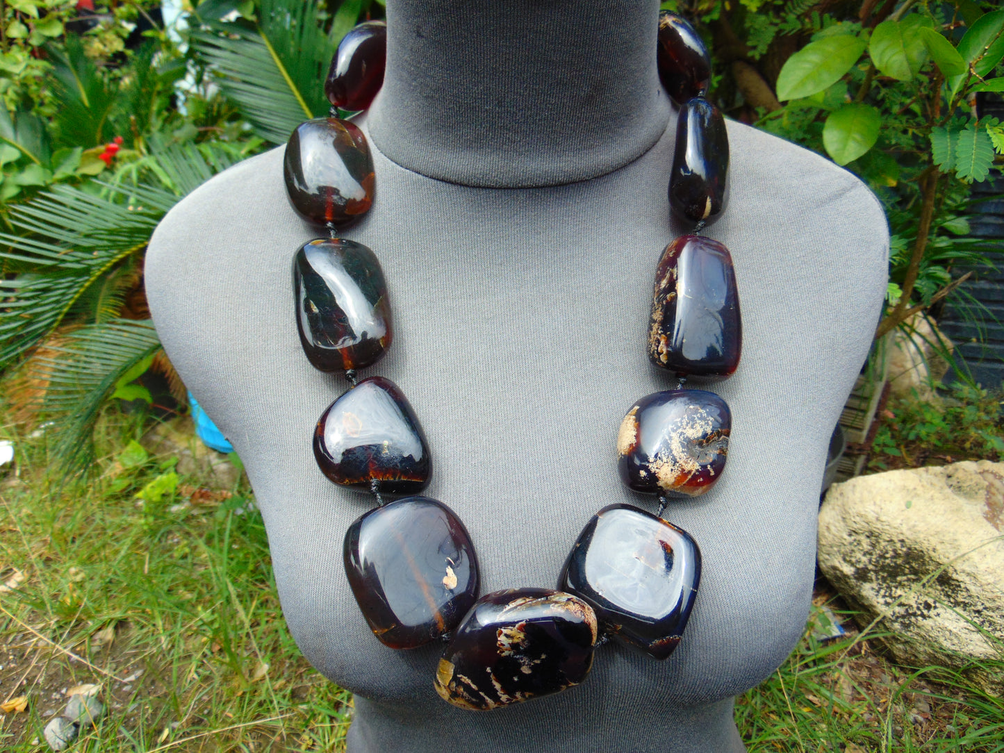 311 gr 11 beads necklace Indonesian Blue Amber for Healing A11K97