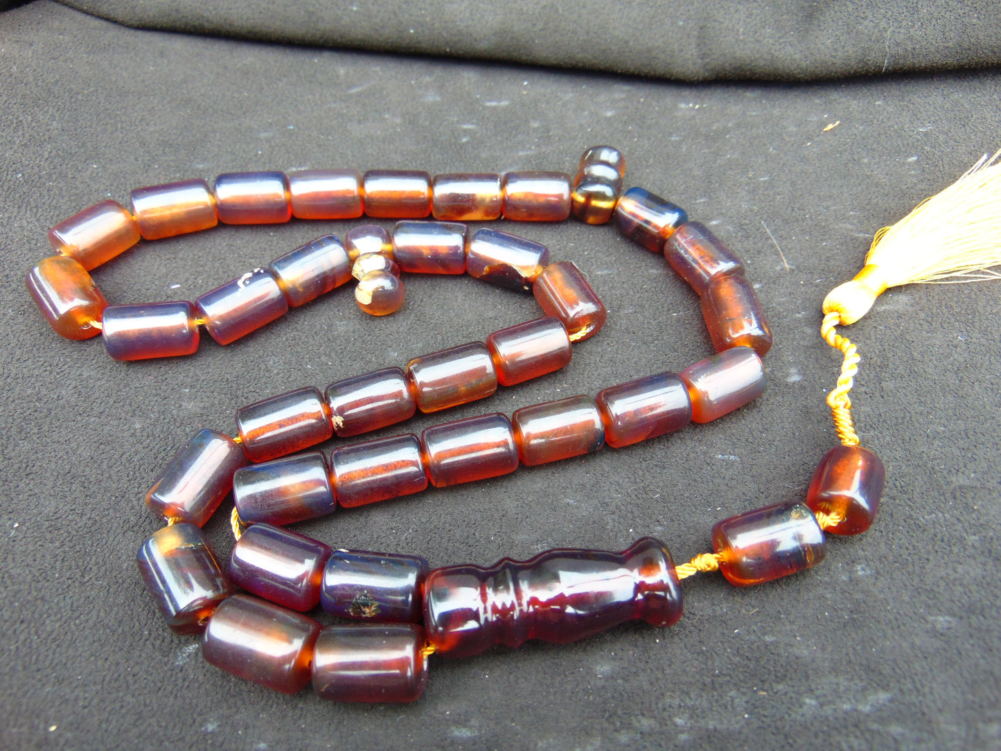 77 gr Komboloi Tasbih Rosary 33+2 Beads 12x18 mm Indonesian Yellow Red Bluish Amber for Healing TT45