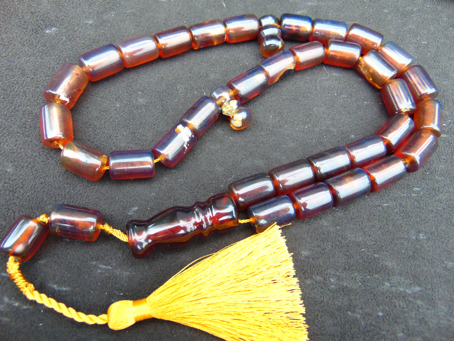77 gr Komboloi Tasbih Rosary 33+2 Beads 12x18 mm Indonesian Yellow Red Bluish Amber for Healing TT45