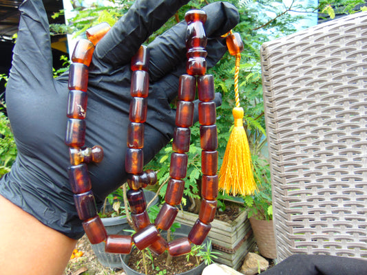 77 gr Komboloi Tasbih Rosary 33+2 Beads 12x18 mm Indonesian Yellow Red Bluish Amber for Healing TT45
