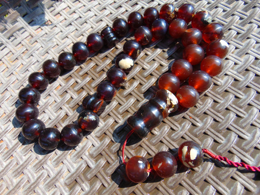 197 gr BIG Tasbih Mesbah Rosary 33+3 Beads 20 mm Indonesian Red Amber for Healing Collection TB20i4