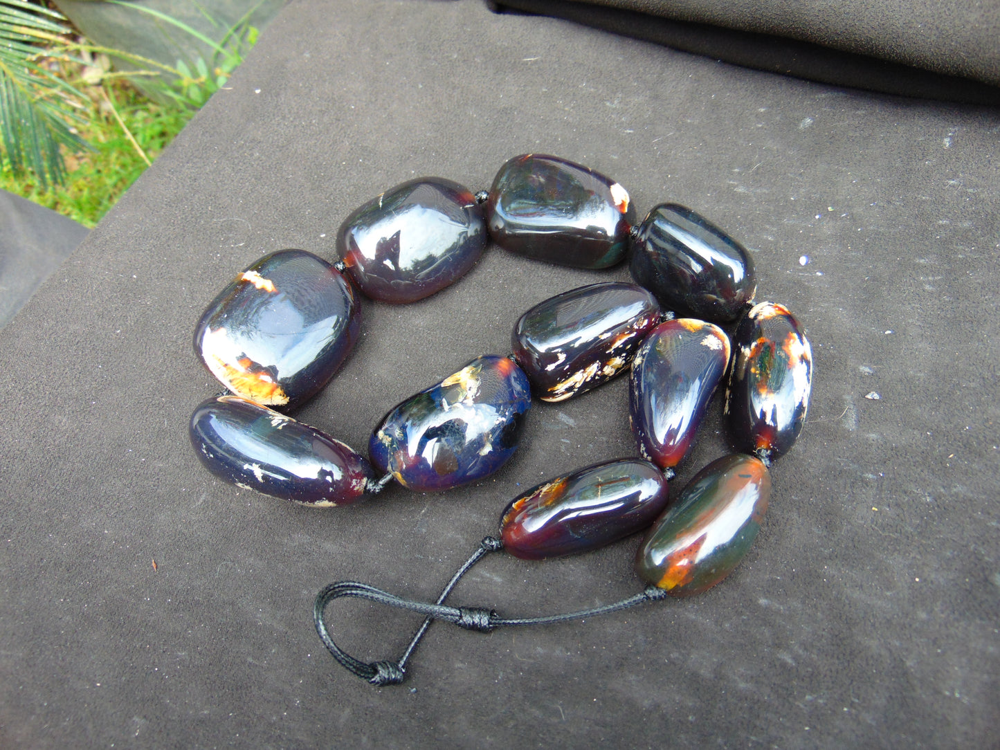 251 gr 11 beads necklace Indonesian Dark Blue Amber for Healing A11K102