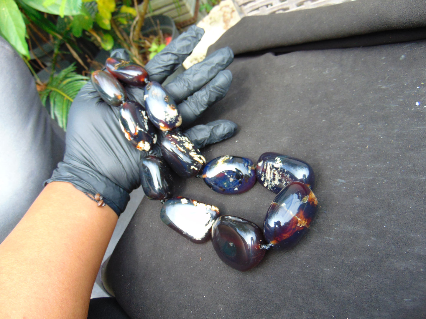 251 gr 11 beads necklace Indonesian Dark Blue Amber for Healing A11K102