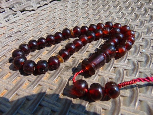 47 gr Hand Tasbih Mesbah Rosary 36 Beads 12 mm Indonesian Cherry Red Amber for Healing No.34