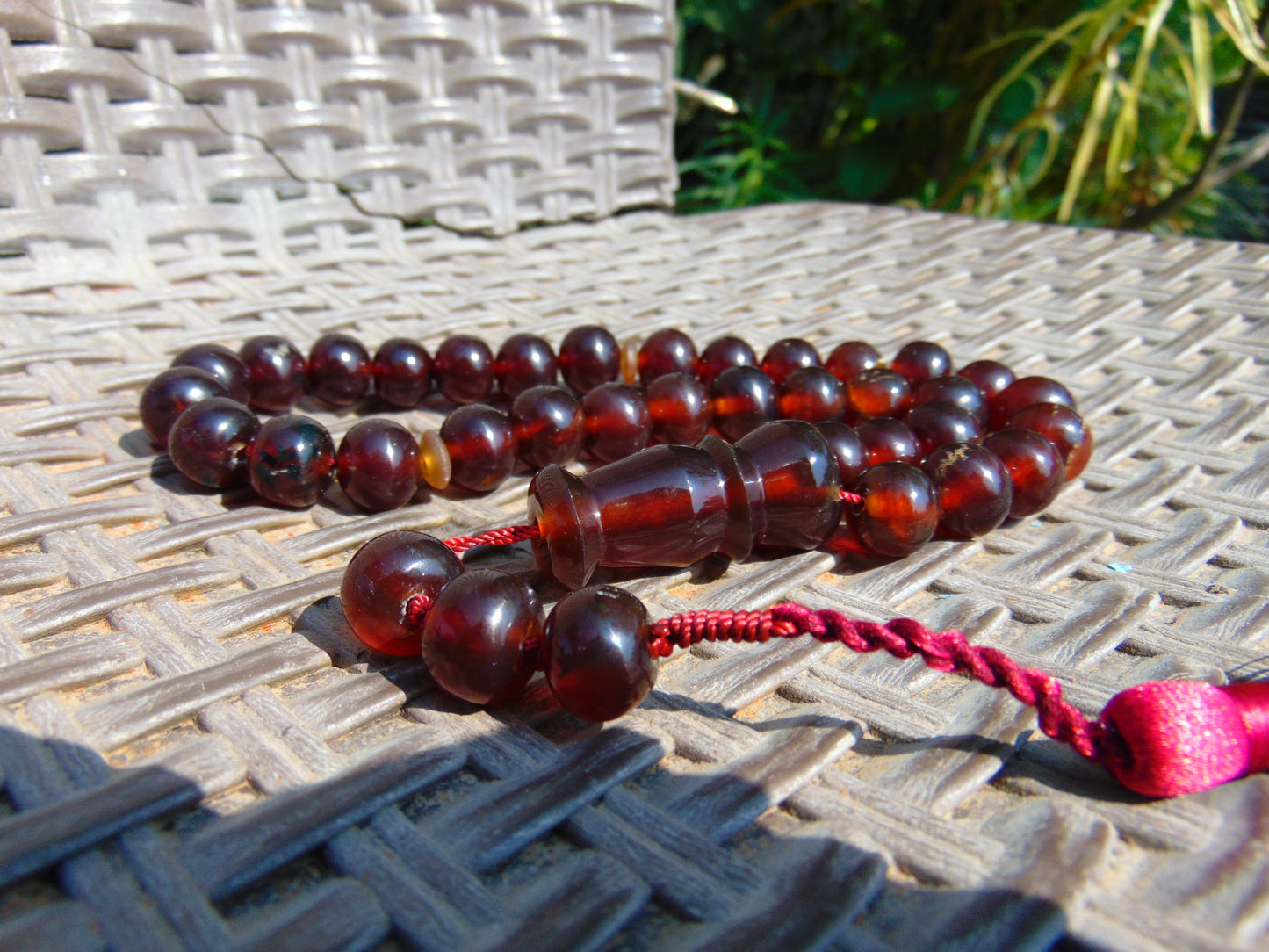 47 gr Hand Tasbih Mesbah Rosary 36 Beads 12 mm Indonesian Cherry Red Amber for Healing No.34