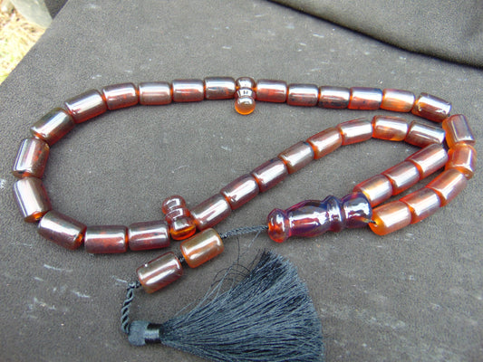 86 gr Komboloi Rosary 33+2 Beads 12x18 mm Indonesian Yellow Red Amber for Healing TT29